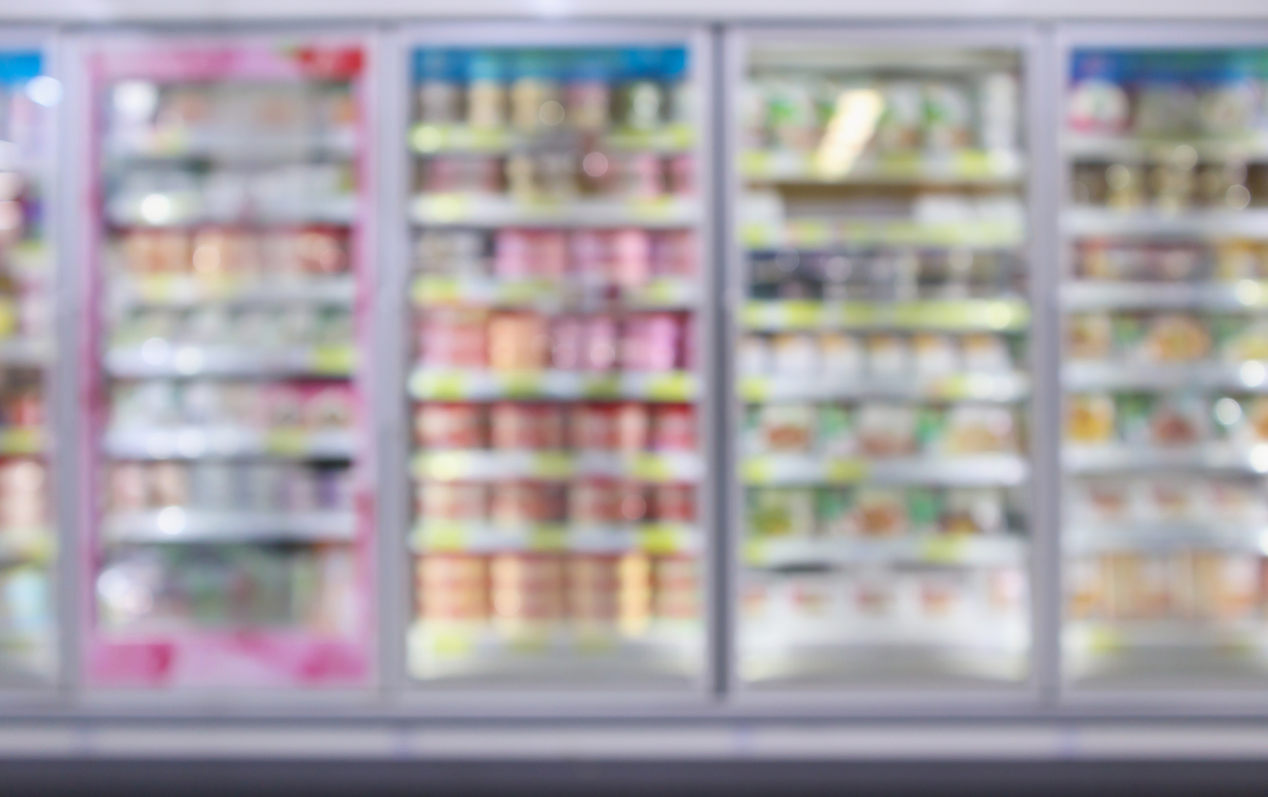 supermarket commercial refrigerators freezer showing frozen food